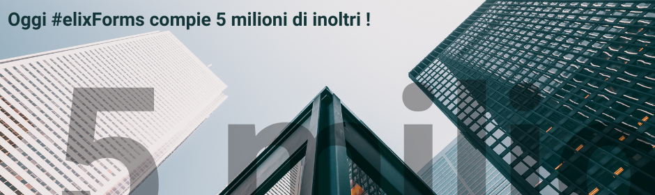 Il punto di riferimento #lowcode per la digitalizzazione del processo amministrativo, integrato con #AppIO, #PagoPA e #SPID, pienamente in linea con gli obbiettivi del #PNRR. #elixForms oggi "compie" 5 milioni di inoltri, un traguardo importante che vede premiata la continua ricerca e lo sviluppo tecnologico.